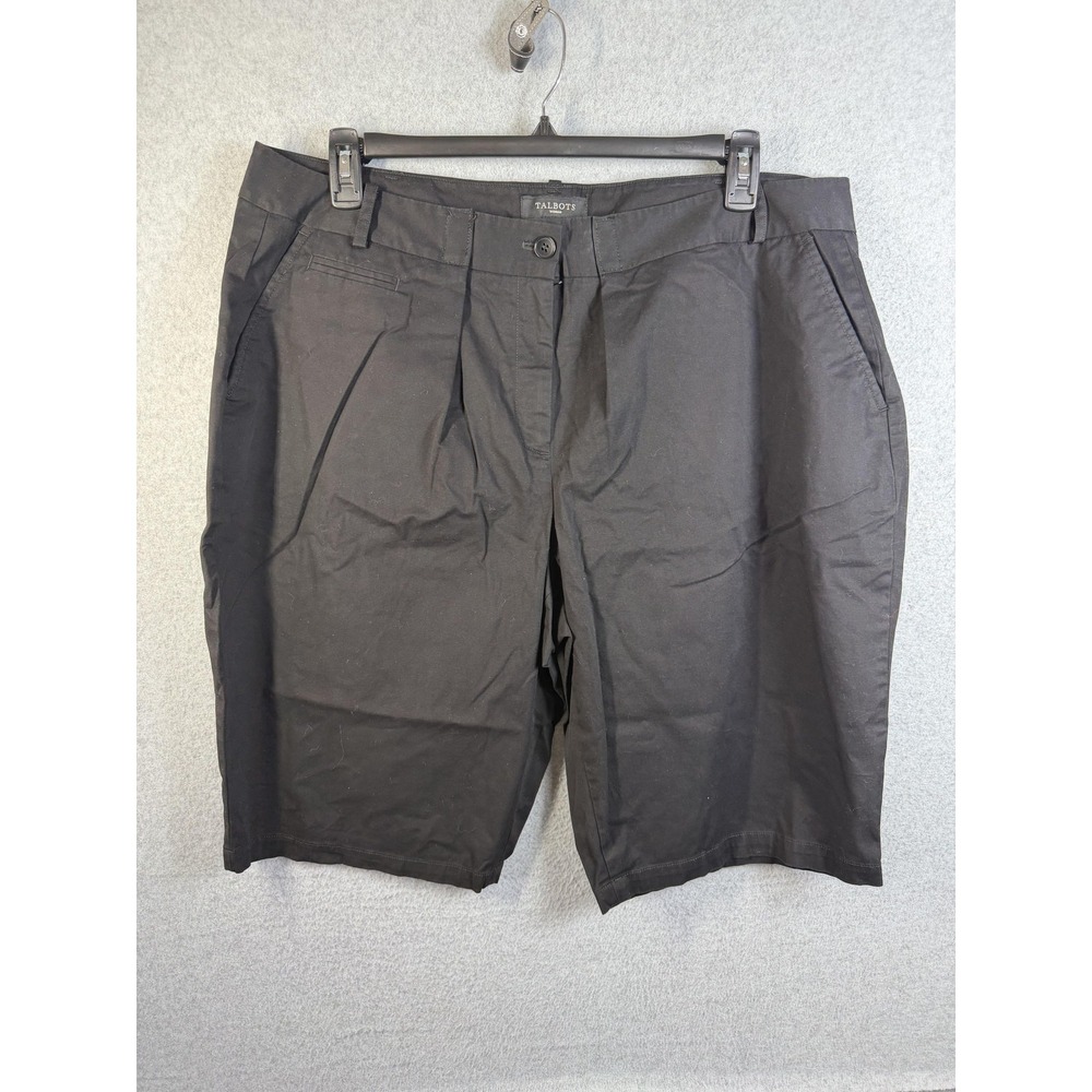 Talbots Shorts Womens 20W Black Chino Pleated Twill Stretch Casual Pockets